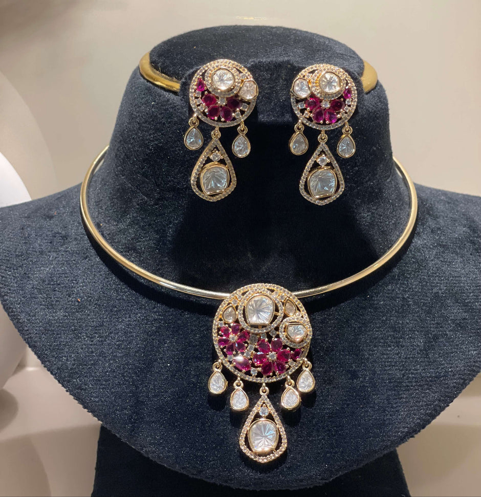 Moissanite Polki Hasli Choker Necklace Set