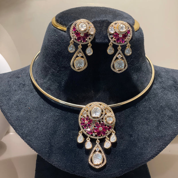 Moissanite Polki Hasli Choker Necklace Set