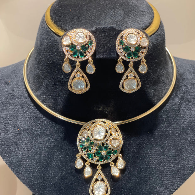 Moissanite Polki Hasli Choker Necklace Set