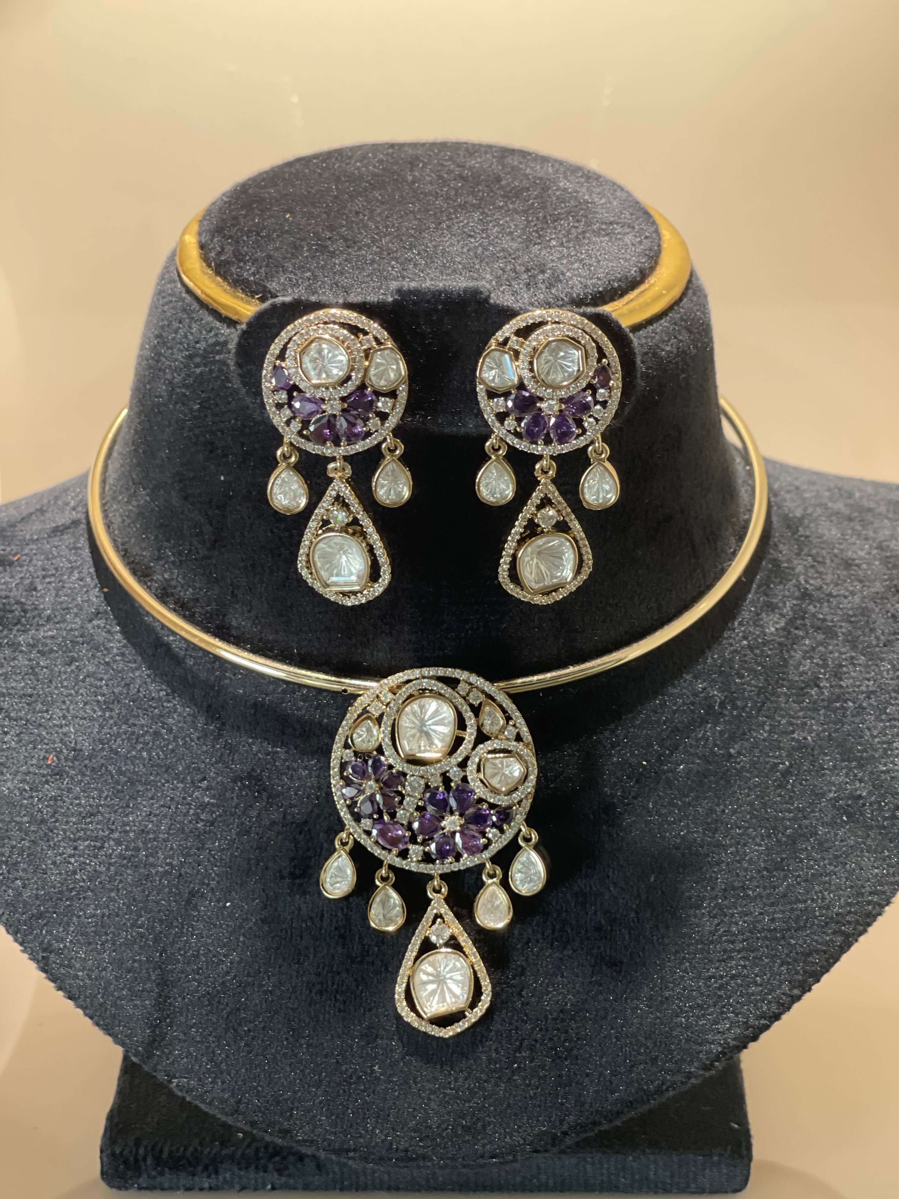 Moissanite Polki Hasli Choker Necklace Set