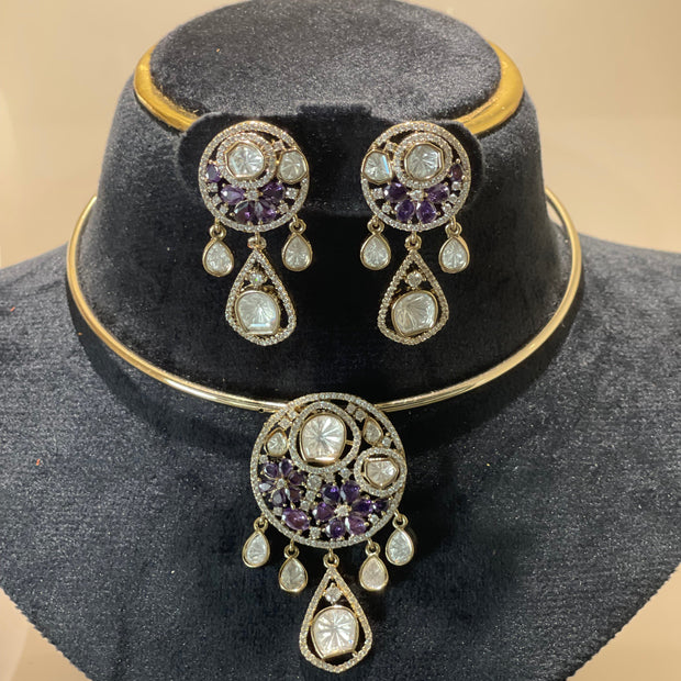 Moissanite Polki Hasli Choker Necklace Set