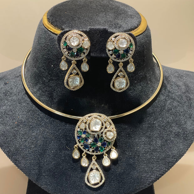 Moissanite Polki Hasli Choker Necklace Set