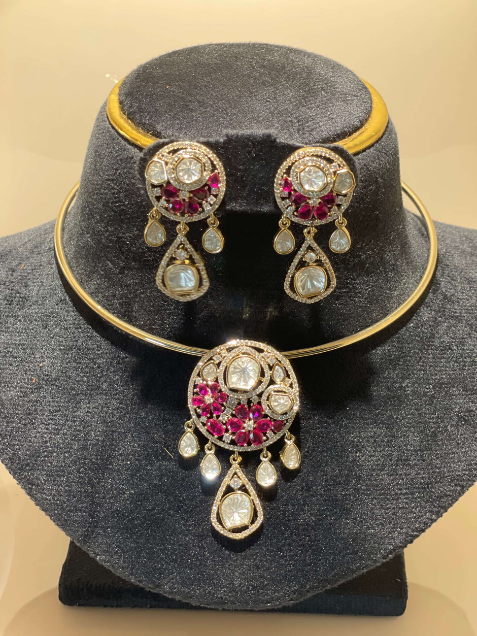 Moissanite Polki Hasli Choker Necklace Set