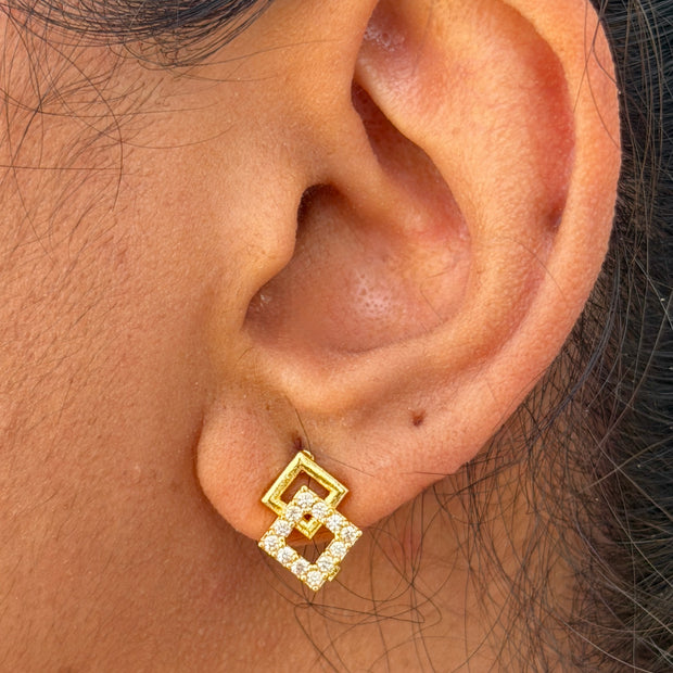 Gold square earrings