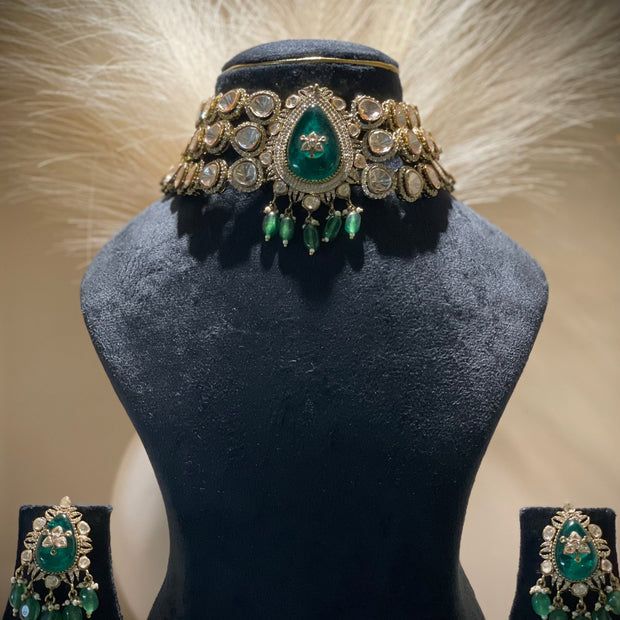 Doublet Moissanite Polki Choker Necklace Set