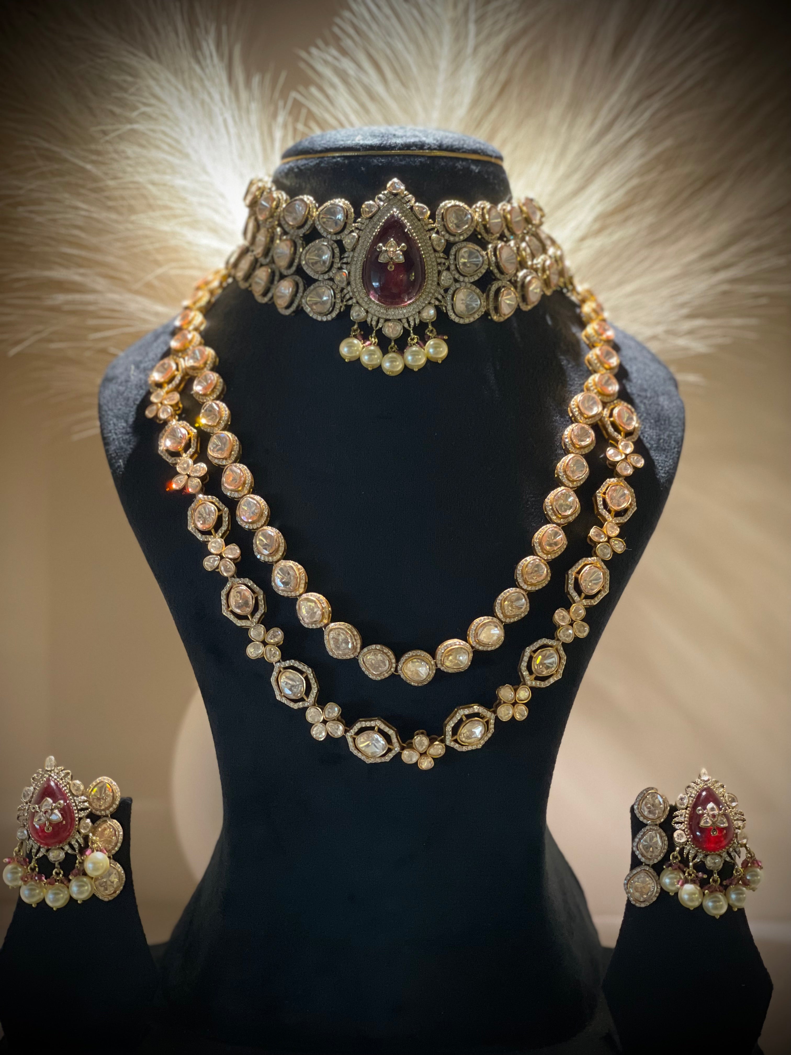 Doublet Moissanite Polki Choker Necklace Set
