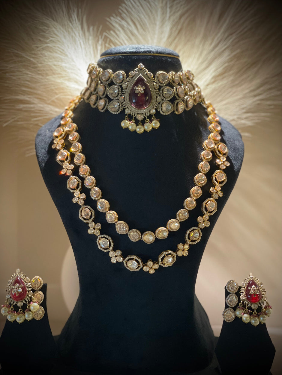 Doublet Moissanite Polki Choker Necklace Set