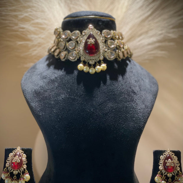 Doublet Moissanite Polki Choker Necklace Set