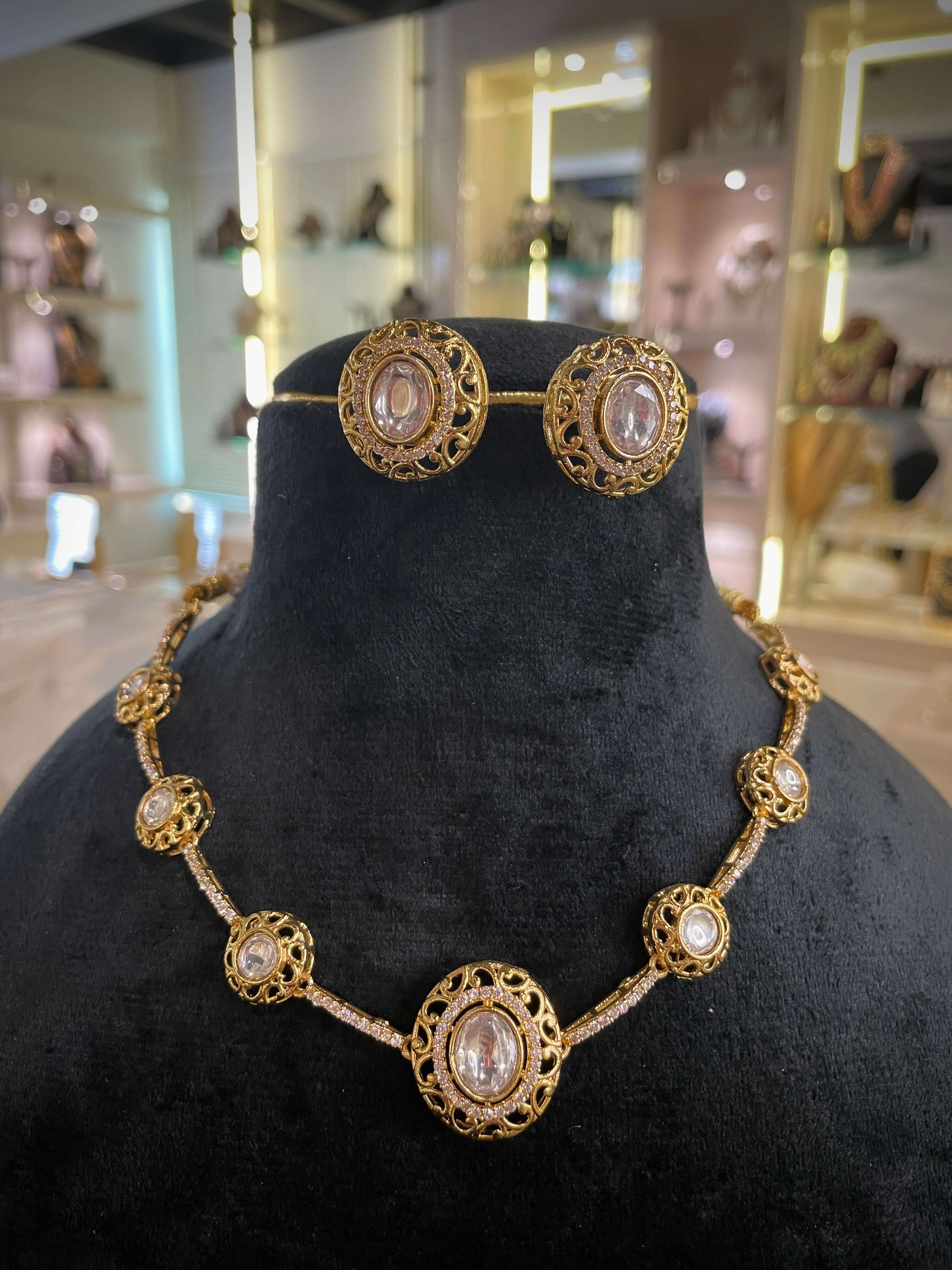 Golden Oval Statement Necklace Set