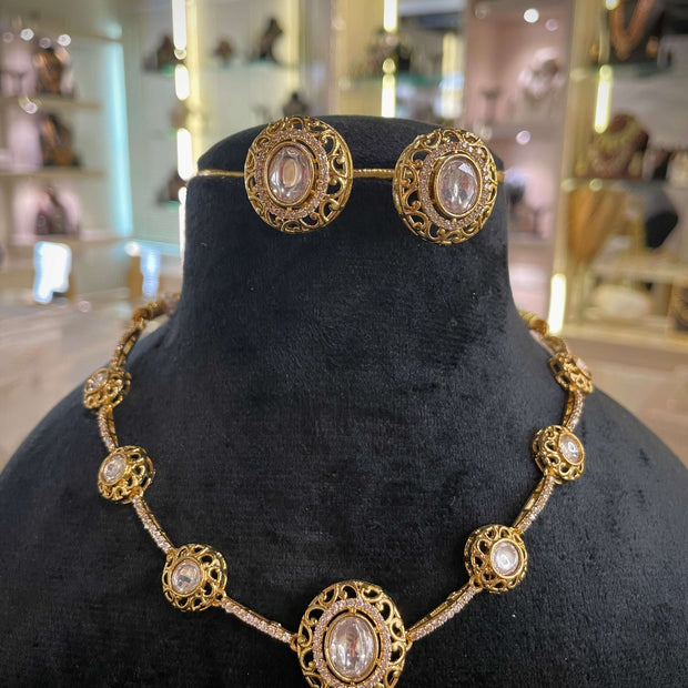 Golden Oval Statement Necklace Set