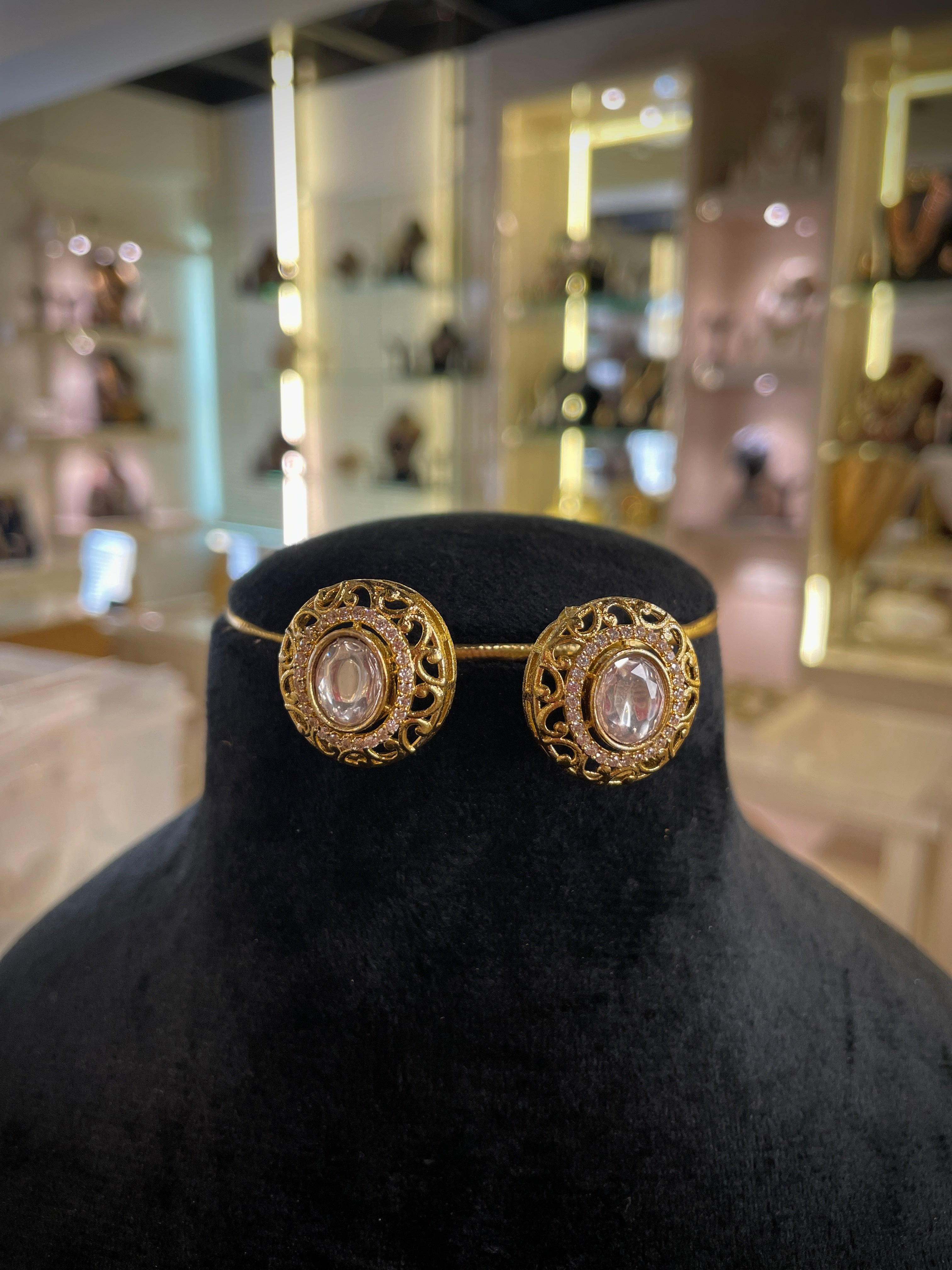 Golden Oval Statement Necklace Set
