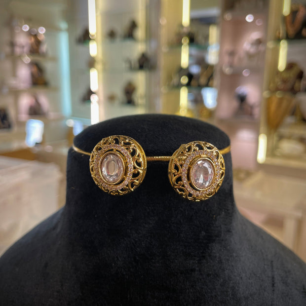 Golden Oval Statement Necklace Set