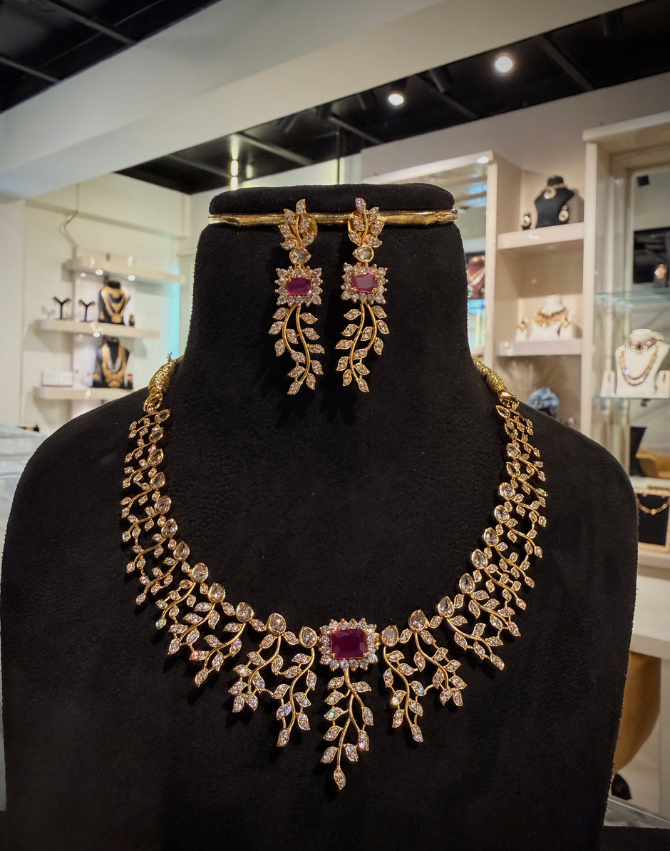 Designer Stone Leaf Necklace Set
