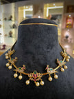 Parrot Pearl Ruby Green Gold Necklace Set