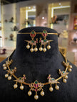 Parrot Pearl Ruby Green Gold Necklace Set
