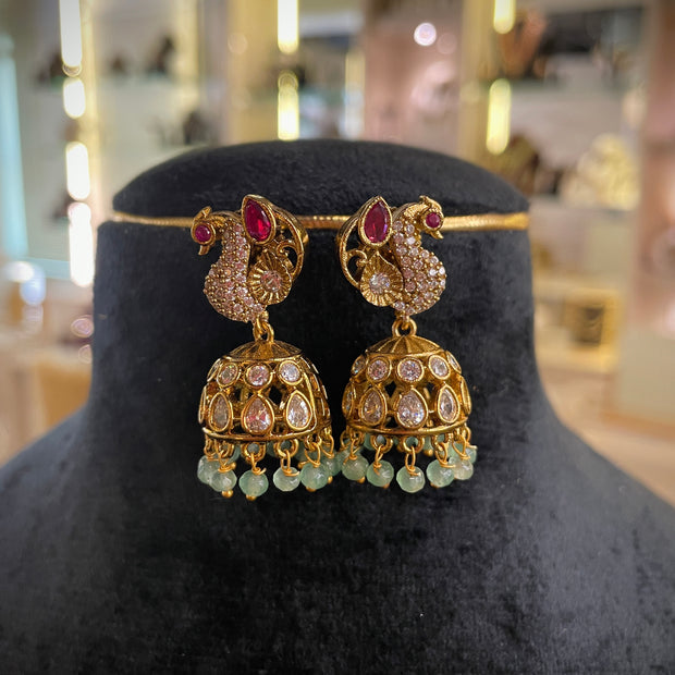 Peacock Ruby Emerald Pearl Choker Necklace Set
