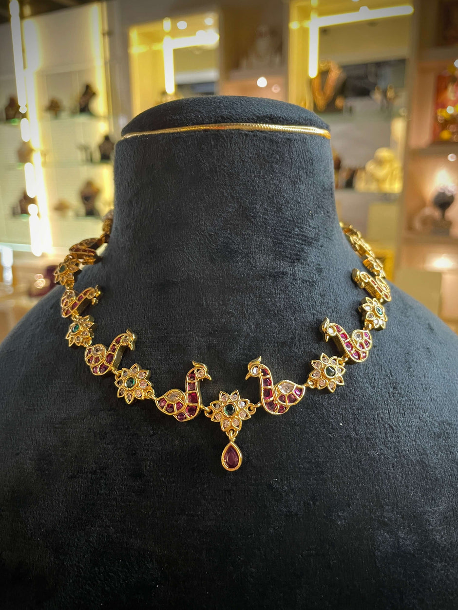 Peacock Ruby & Emerald Floral Necklace Set